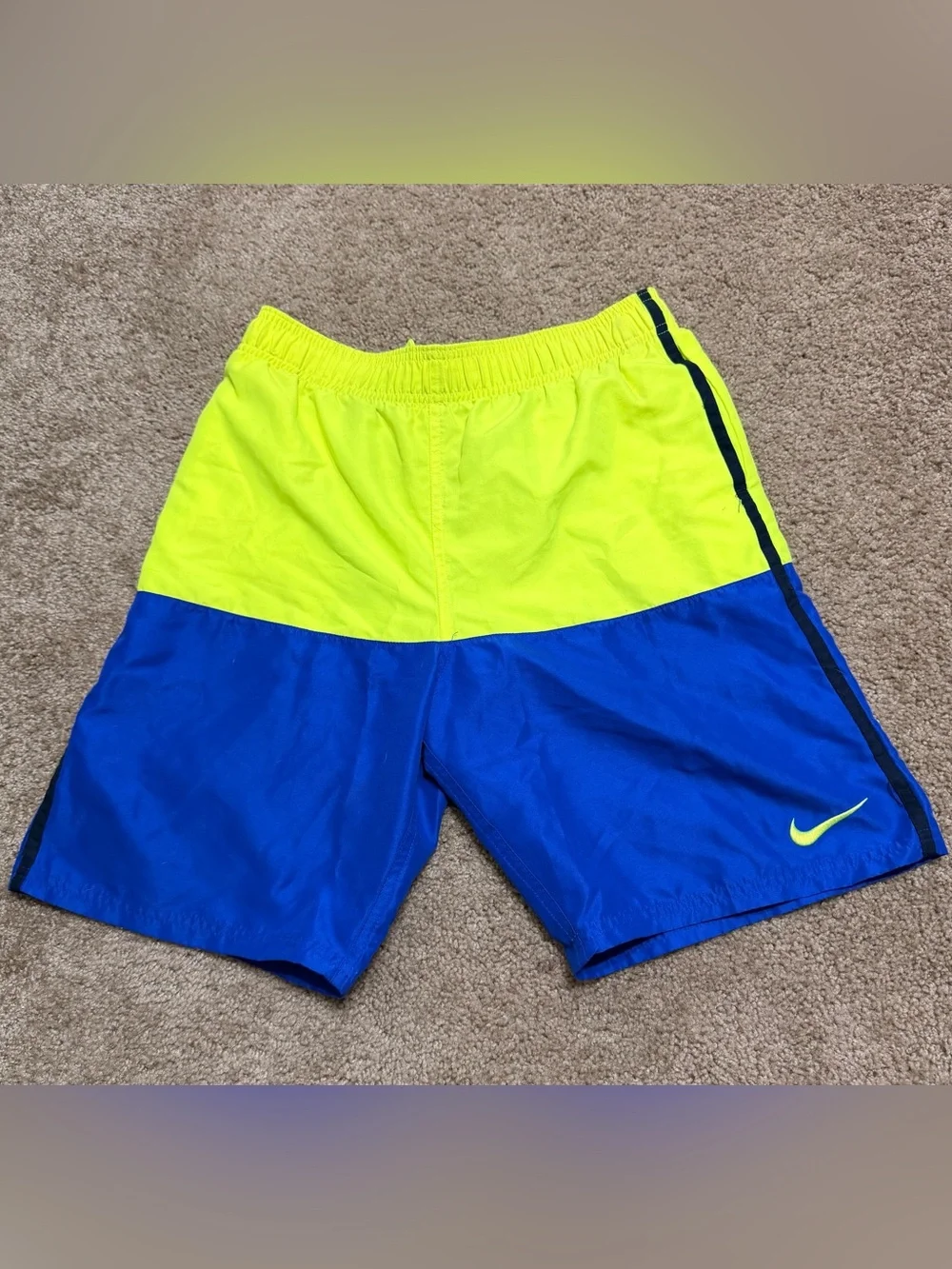 Nike Youth Boys’ Neon Yellow and Blue Colorblock Athletic Swim Trunk Shorts